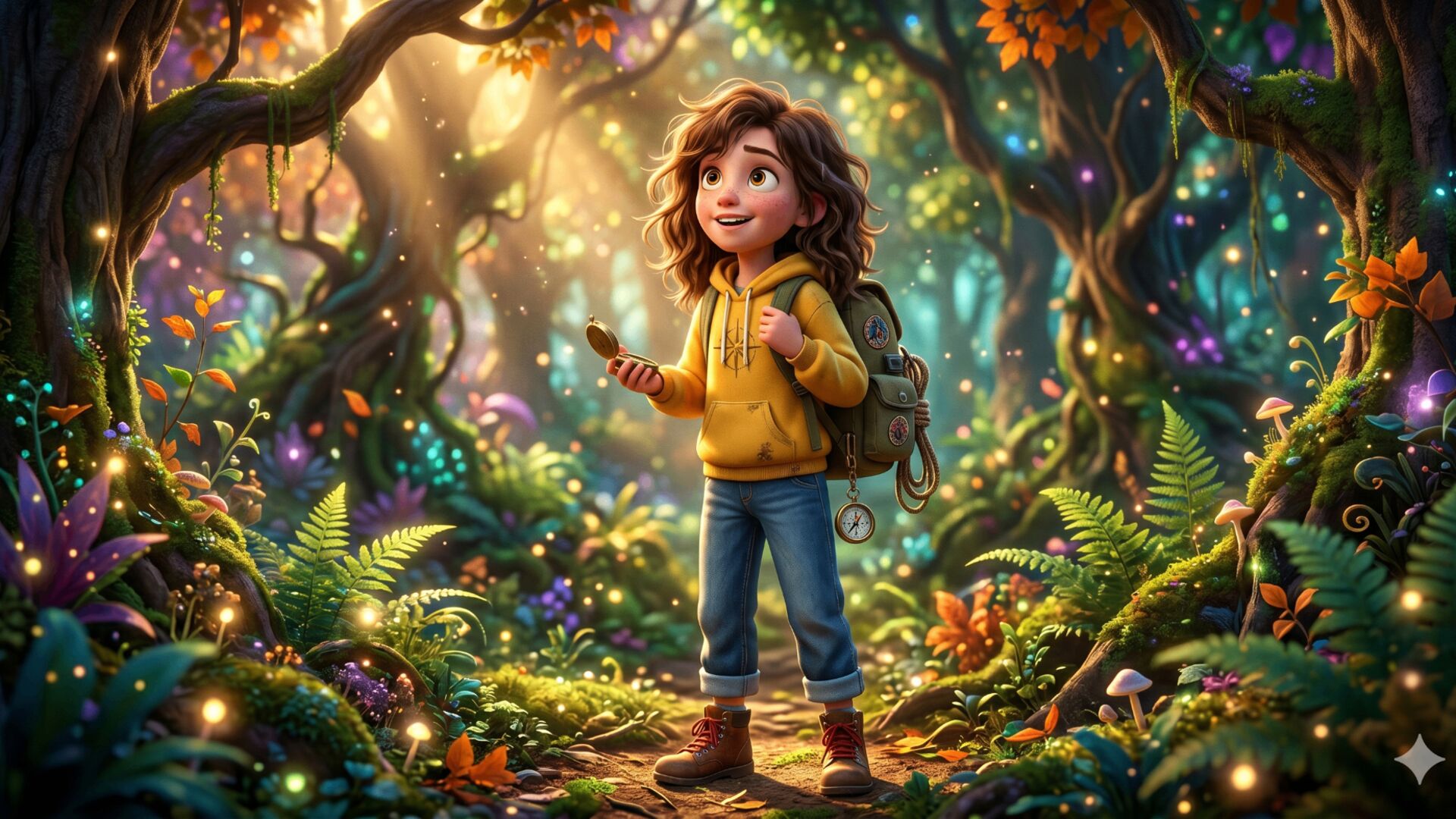 Alizia, protagonista del taller, en un bosque encantado